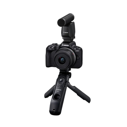 Canon EOS R50 Black + RF-S 18-45 F4.5-6.3 IS STM + Trípode + Micrófono – Kit para creadores de contenido